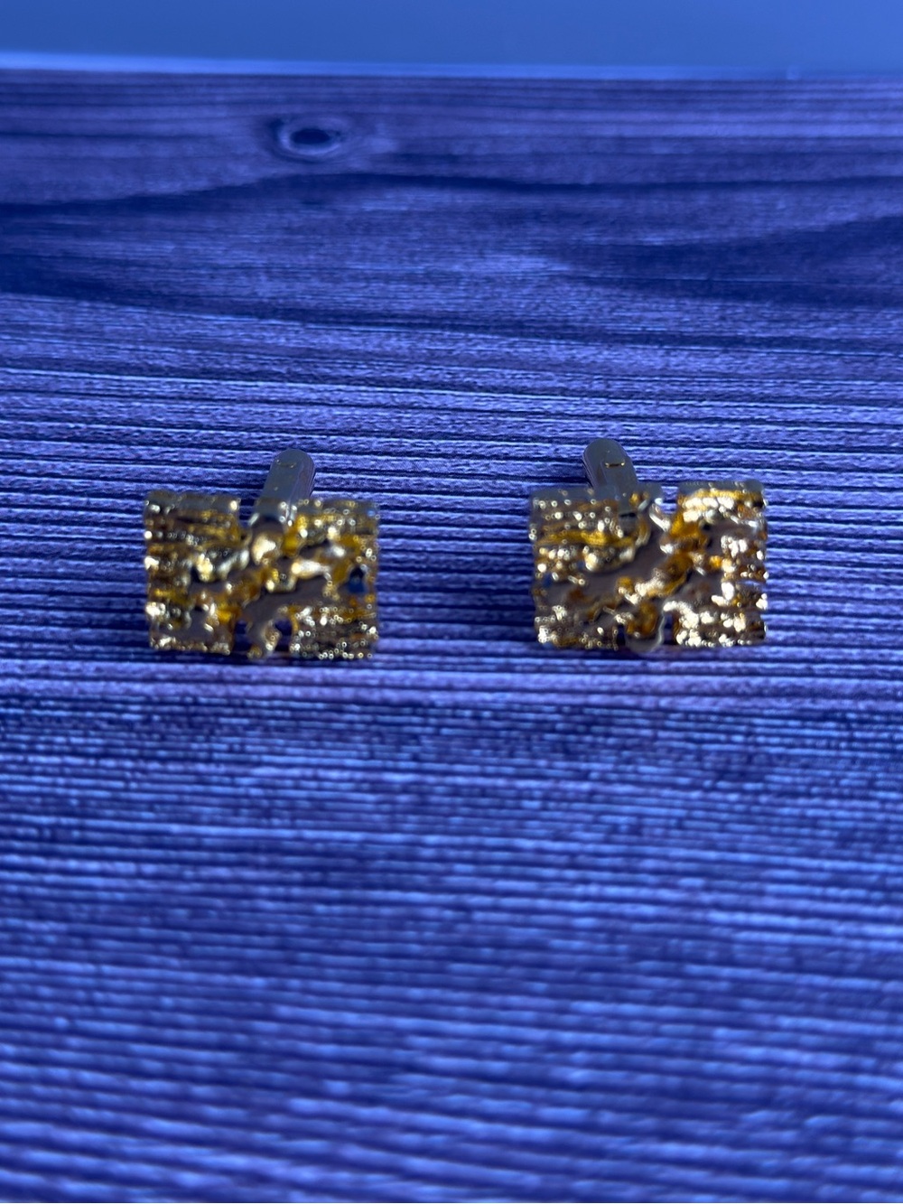 Vintage Christian Dior Gold Tone Nugget Brutalist Cufflinks